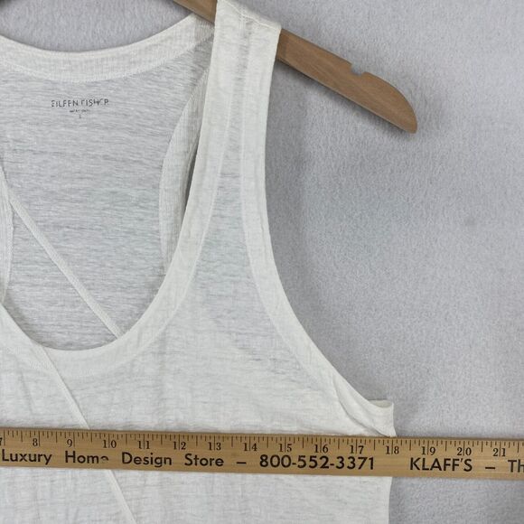 EILEEN FISHER Tank Top S Linen Slub Jersey Tunic Scoop Neck Racerback White - Picture 11 of 16